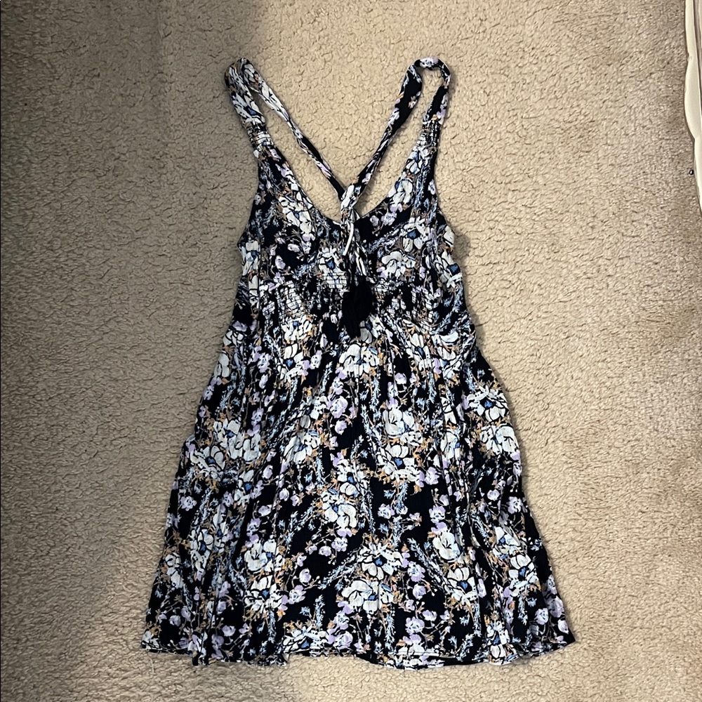 Free People Floral Mini Dress - Black and Blue